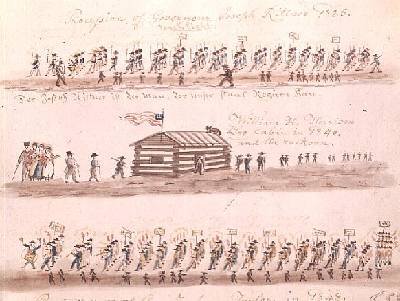 Three sketches depicting events in American history