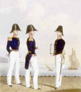 Pursers and Captains Clerk plate 7 from Costume of the Royal Navy and Marines