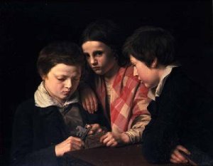 Portrait of the Artists Three Children Playing at a Table 1841