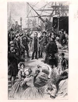 Victor Hugo 1802-85 saying goodbye to his friends and supporters in Antwerp on 1st August 1852