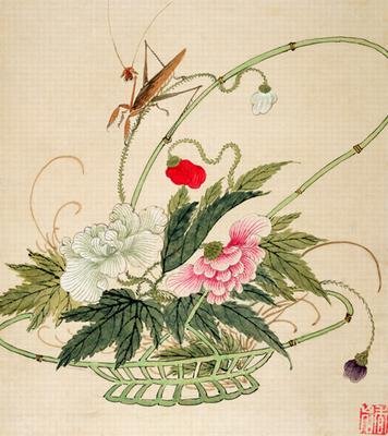 One of a series of paintings of flowers and insects