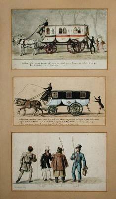 A Dame Blanche Carriage an Omnibus and Drivers