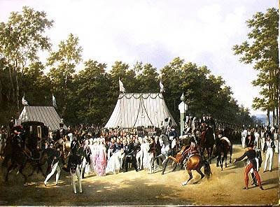 Louis XVIII 1755-1824 Greeting Marie-Caroline-Ferdinande de Bourbon Princess of Sicily at the Croix de Saint-Herem in the Forest at Fontainebleau 15th June 1816