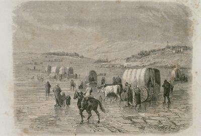 A Wagon Train Heading West in the 1860s