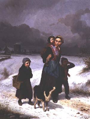 Mother and Children in the Snow