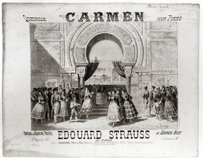 Cover of the score of piano quadrille from Carmen by Edouard Strauss 1835-1916