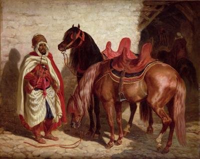 An Arab with two horses