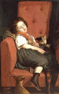 Girl sleeping with Kittens