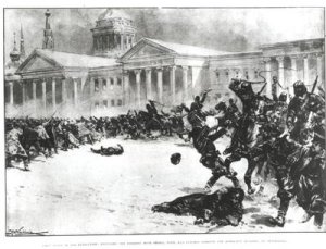 First Blood in the Revolution Repulsing the Strikers with Sword Whip and Gunshot opposite the Admiralty Building St Petersburg