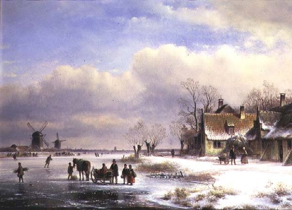 Snow Scene with Windmills in the Distance