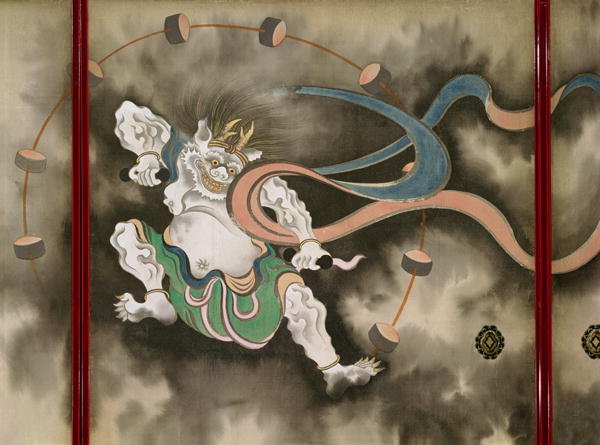 Sliding doors depicting a thunder god Late Edo