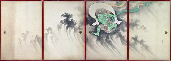 Sliding doors depicting a wind god Late Edo Period