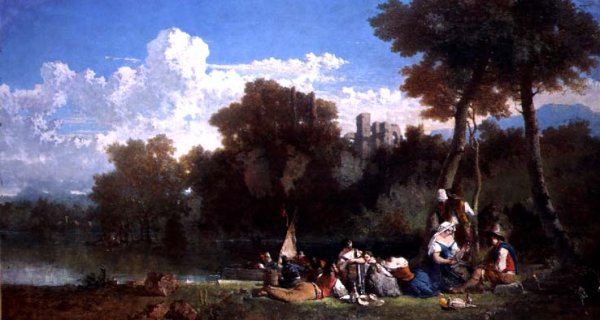 Figures Picnicing by a River