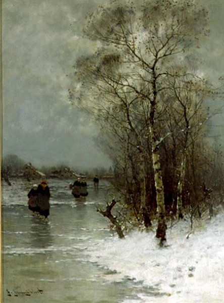 Girls Walking on a Frozen River