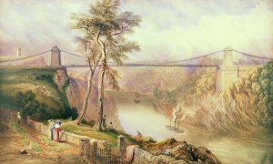 View of the Avon Gorge with the approved design for the Clifton Suspension Bridge