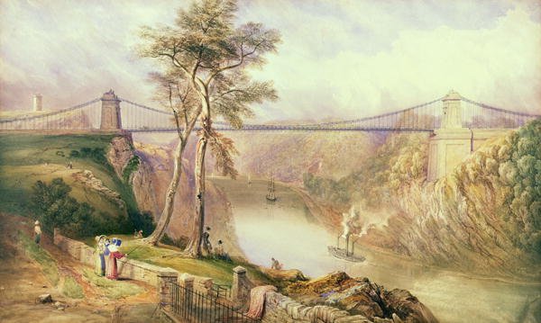 View of the Avon Gorge with the approved design for the Clifton Suspension Bridge