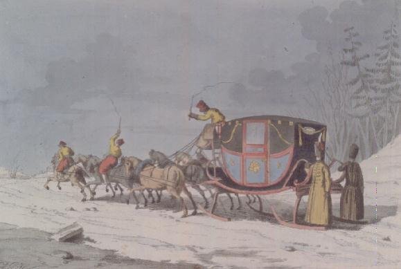 Horse and carriage on Sledges from Customs and Habits of the Russians