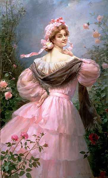 Elegant woman in a rose garden