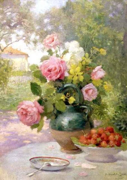 Still life of Roses and Strawberries