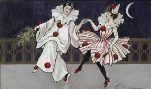 Postcard depicting Pierrot and his companion