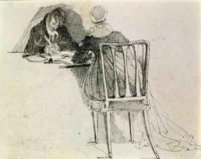 Man and Woman Writing at a Table