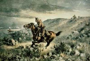 Pony Express pursued by Indians