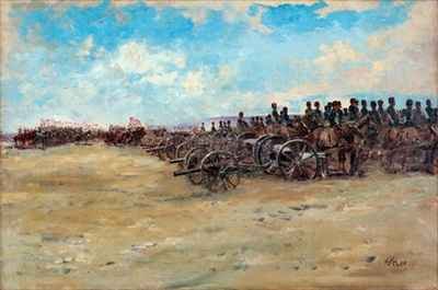 Royal Horse Artillery and Lancers waiting to move off