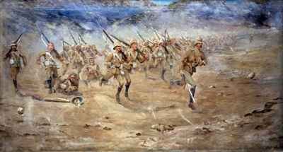 Return of the Fore and Aft Gloucestershire Regiment advancing to the attack India North West Frontier