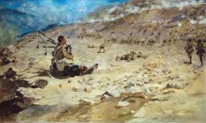 Piper George Findlater 1872-1942 of the Gordon Highlanders earning the Victoria Cross at Dargai in 1897