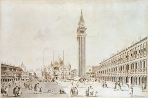 View of the Piazza San Marco looking towards the Basilica and Campanile