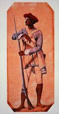 Soldier of Tipu Sultan Sultan of Mysore armed with a flintlock musket