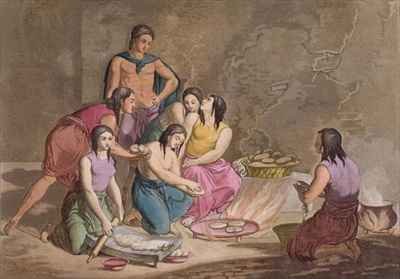 Aztec women making maize bread Mexico from Le Costume Ancien et Moderne