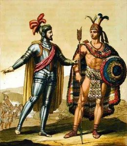 The Encounter between Hernando Cortes 1485-1547 and Montezuma II 1466-1520