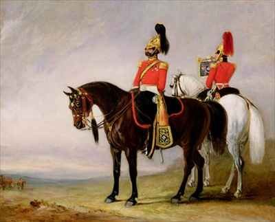 Colonel James Charles Chatterton 1792-1874 the 4th Royal Irish Dragoon Guards on his Charger accompanied by his Trumpete