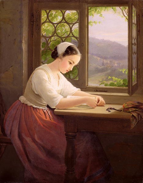 Girl reading by an open window