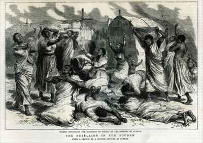 Women bewailing the garrison of Sinkat in the streets of Suakim The Rebellion in the Soudan from The Graphic