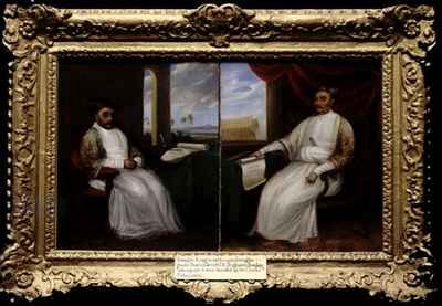 Portraits of the Parsi Master Shipbuilders Jamsetjee Bomanjee 1756-1821 and his son Nourojee Jamsetjee 1774-1860 Bombay