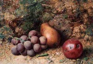 Grapes Apple and Pear on a Mossy Bank