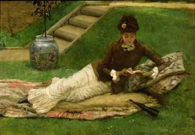 The Novel A Lady in a Garden reading a book