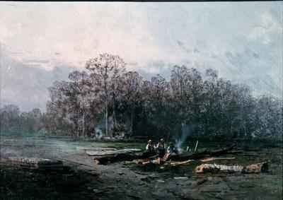 Misty Landscape with Woodcutters