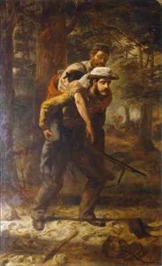 Ross Lewis Mangles 1833-1905 saving a wounded soldier of the 37th Regiment during the Indian Mutiny of 1857