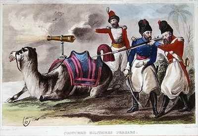 Nineteenth Century Persian Military Costumes and a Camel bearing a cannon