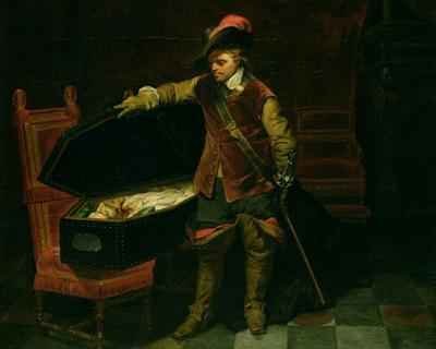 Oliver Cromwell 1599-1658 with the Coffin of Charles I 1600-49