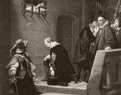 Thomas Wentworth 1st Earl of Strafford is blessed by Archbishop Laud on the way to his execution