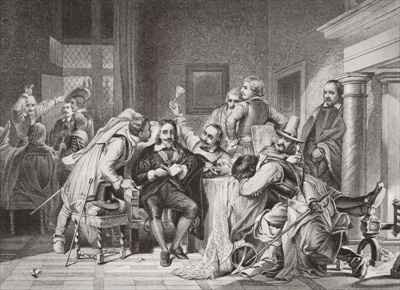 Charles I 1600-49 in the guard room insulted by Oliver Cromwells soldiers