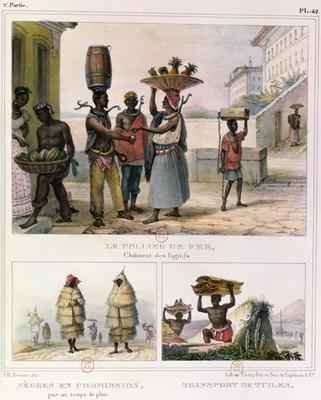 The Iron Collar Negroes Working in the Rain and Carrying Tiles three illustrations from Voyage Pittoresque et Historique au Bresil