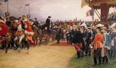 President Emile Loubet 1838-1929 Welcoming Tsar Nicolas II 1894-1917 and the Empress Alexandra 1872-1918 to the Camp at Betheny