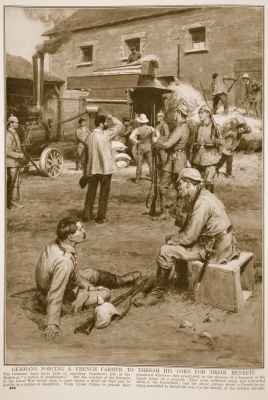 Germans forcing a French farmer to thresh his corn for their benefit 2