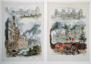 Views of the Tuileries Palace and the Hotel de Ville before and after the fires of 1871