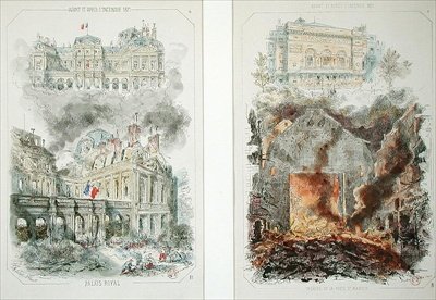 The Palais Royal and the Theatre de la Porte Saint Martin before and after the fire of 1871